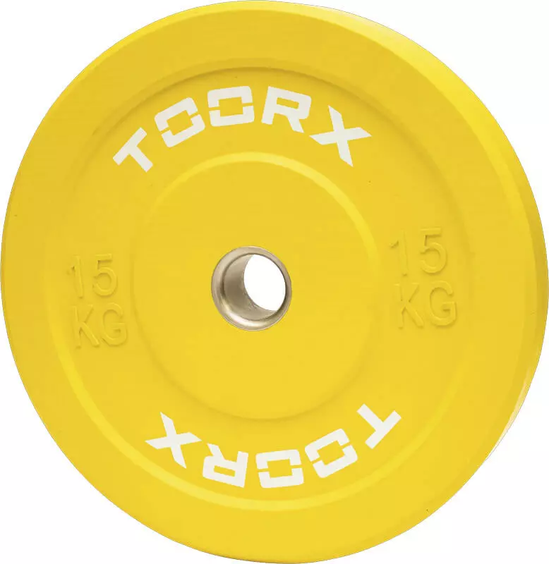Olimpijski bumper pločati uteg Toorx 15 kg, žuti