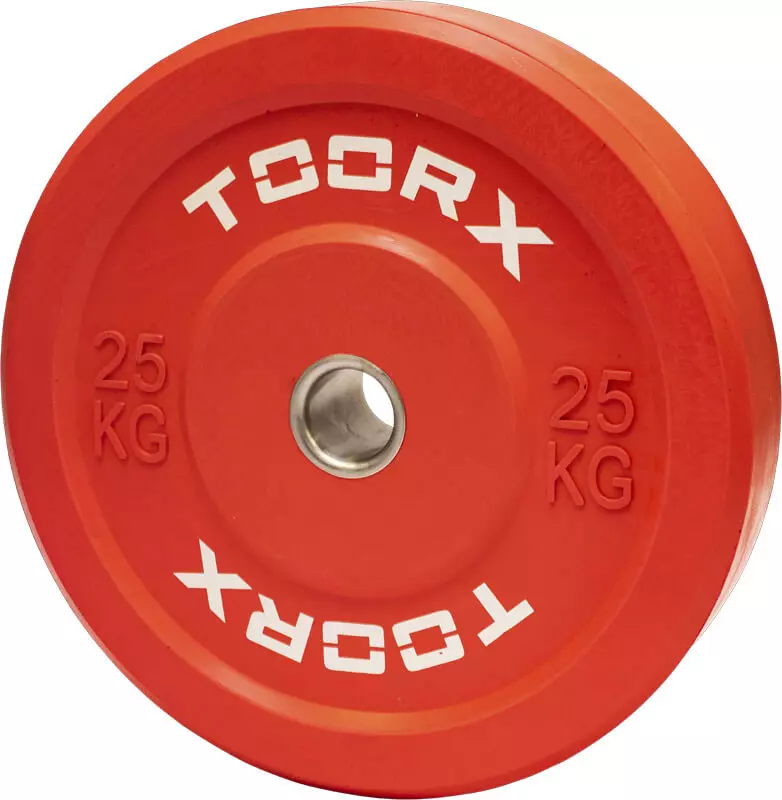 Olimpijski bumper pločati uteg Toorx 25 kg, crveni