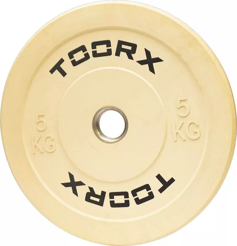 Olimpijski bumper pločati uteg Toorx 5 kg, bijeli